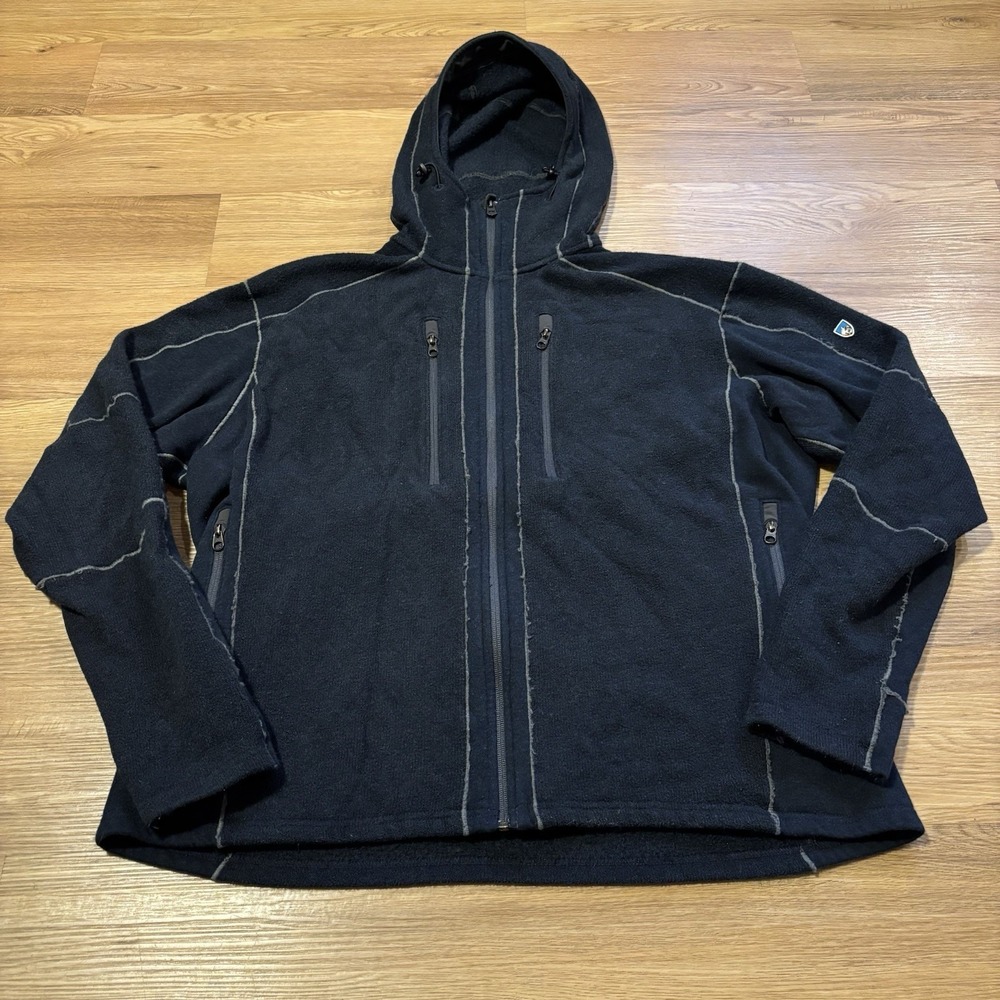 Kuhl Interceptr Hoody Mens 2XL Black Fleece FullZip Hybrid Jacket Hiking Outdoor
